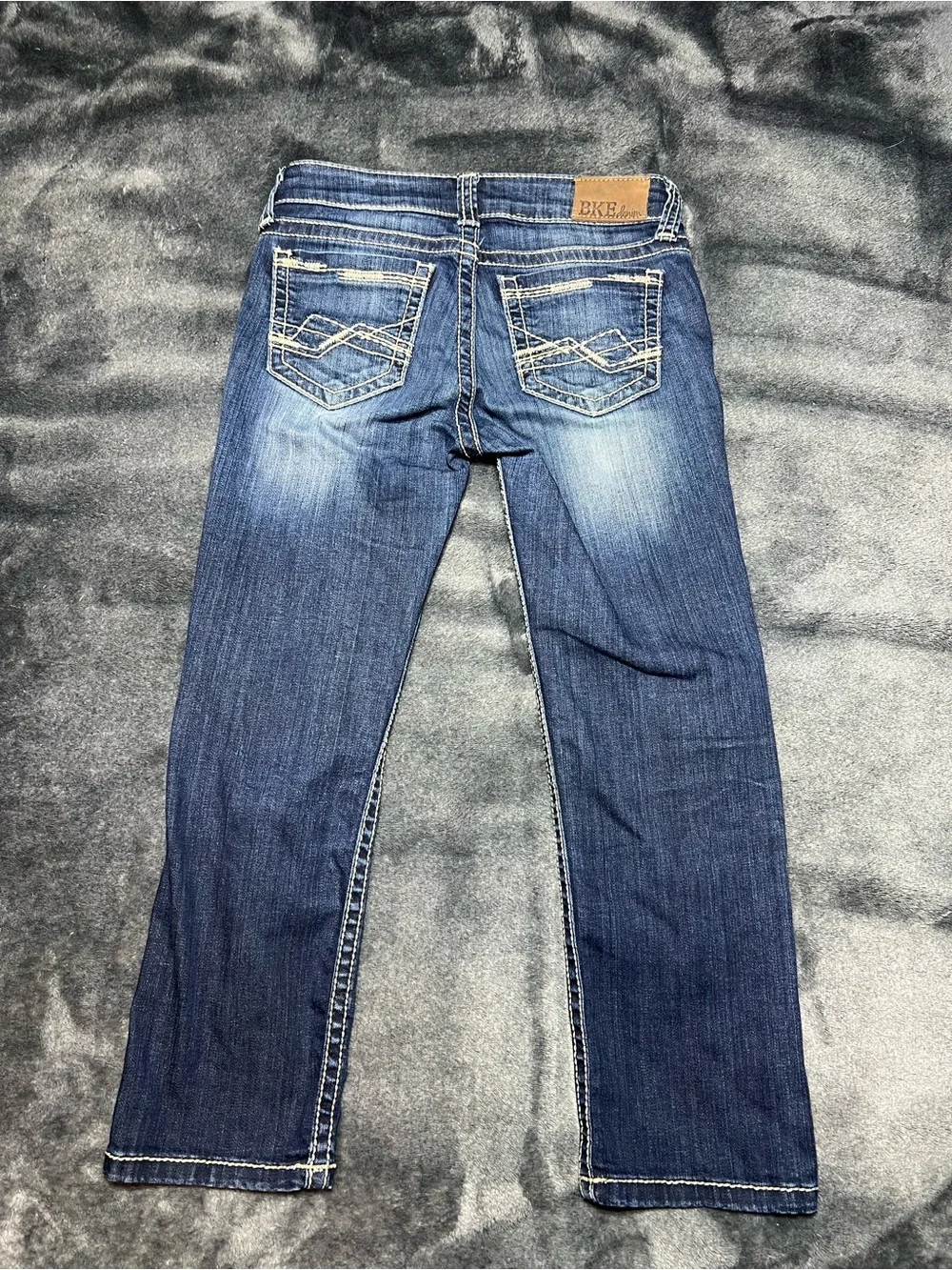 bke girls Mid-Rise Straight Leg Jeans in Dark Blue Wash